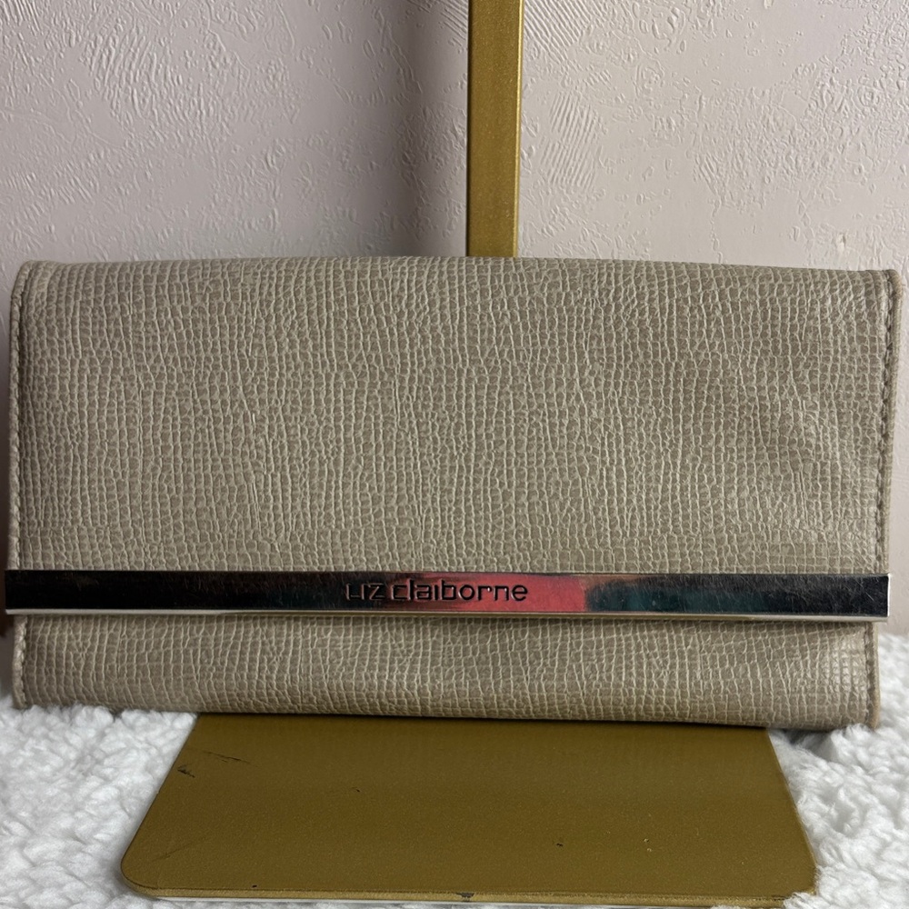 Liz Claiborne Taupe Envelope Wallet Clutch | Women's Faux Leather